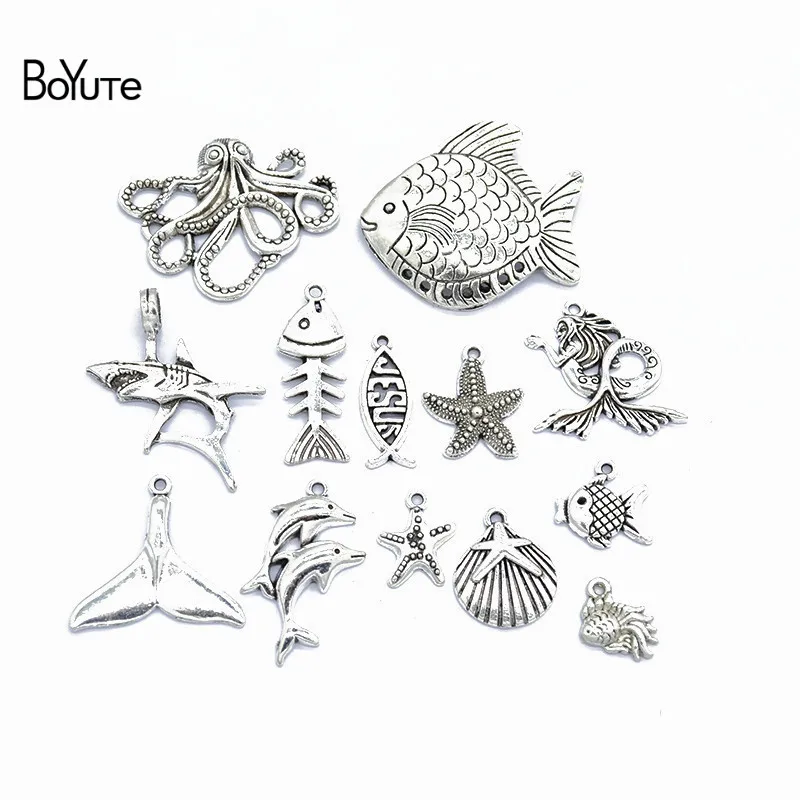 BoYuTe Factory Direct Wholesale Mix 13 Styles Tibetan Silver Marine Animal Fish Pendant Charms for Jewelry Making (4)