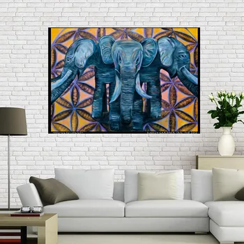 

Custom Colourful Elephant Canvas Painting Wall Silk Poster cloth print DIY Fabric Poster Best gift Poster Wall Art Home Decor