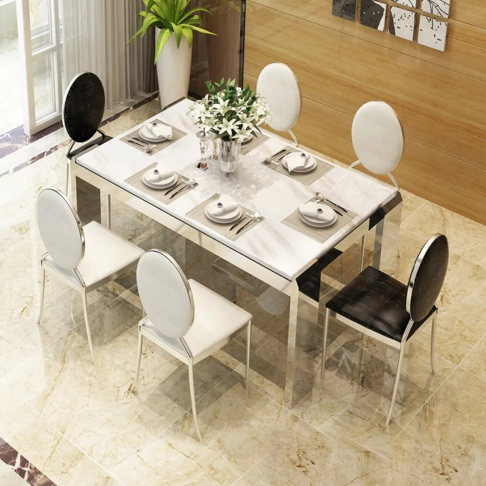 Rama Dymasty набор столовой из нержавеющей стали, мебель для дома, современный мраморный обеденный стол и стулья, прямоугольный стол