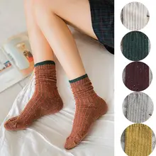 Японские высокие носки для девочек, свободные однотонные носки, женские шерстяные носки