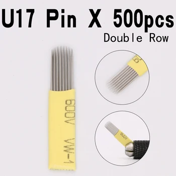 

500 Pcs New 2 Flat Double Row U 17 Pin Tattoo Needles for Fog Eyebrow Permanent Makeup Microblading Manual Pen Embroidery Blade