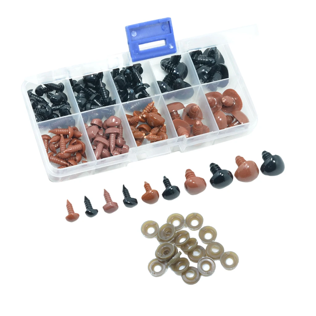 100 Pieces Noses Buttons Eyes for Bear Toy DIY Safety Nose Doll Toys Accessories Brown & Black