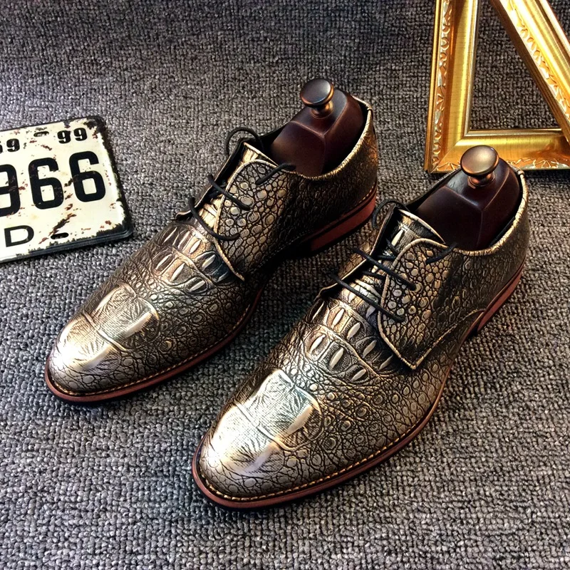 

New Style Brock Men's Shoes Genuine Leather Men's Oxford Shoes Crocodile Formal Dress Shoes Italian Stylist Men Wedding Oxfords