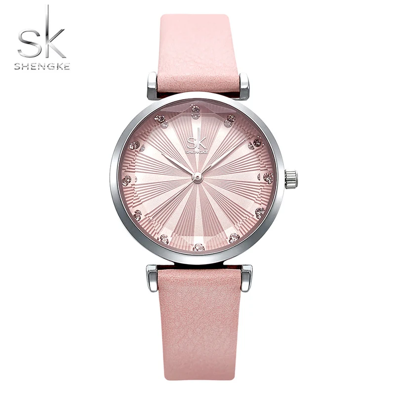SHENGKE SK, роскошные брендовые кожаные женские наручные часы, женские кварцевые часы с призмой, женские часы, reloj mujer, relogio feminino - Цвет: Розовый