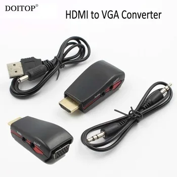 DOITOP HD 1080P HDMI Male to VGA Female Video Converter Adapter for PC DVD HDTV Laptop Tablet Notebook+USB Power Audio Cable O3