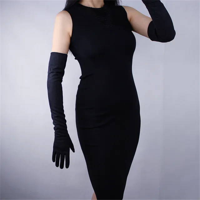 Suede Leather Woman's Gloves Extra Long 60cm Simulation Leather Dance