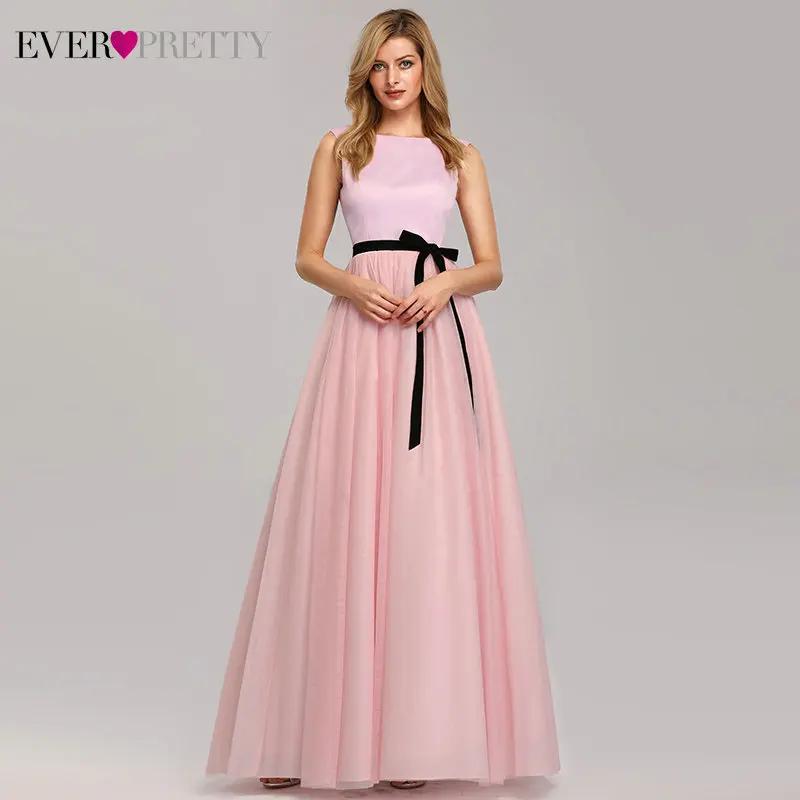 Розовое платье подружки невесты Ever Pretty A Line o образным вырезом без рукавов Тюль