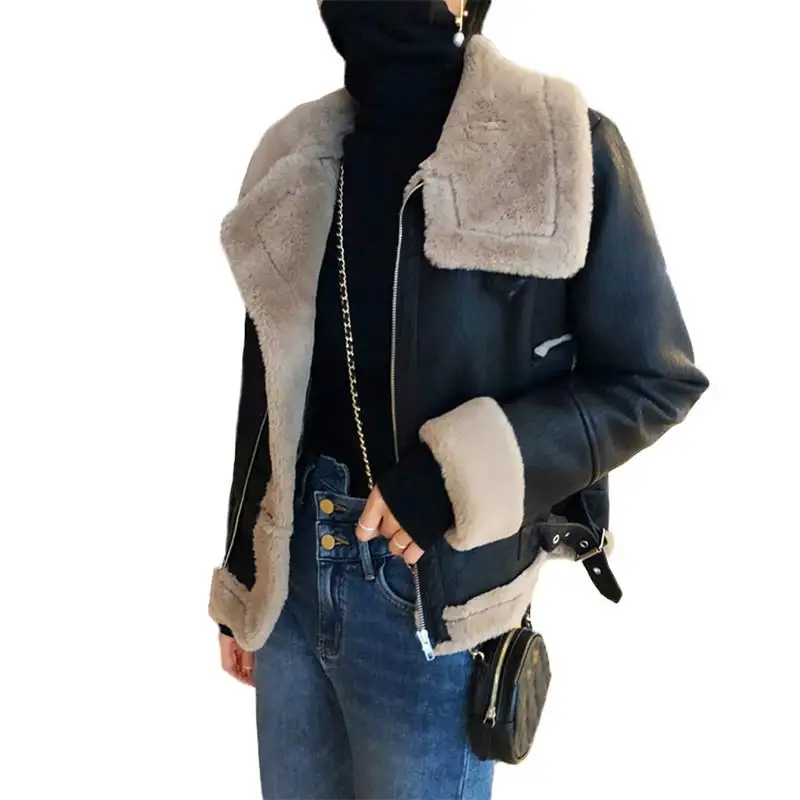 Femmes Chaud Manteaux Survêtement Nouveau Laine Hiver Casual Vestes Pu Automne 2019 Moto D'agneau En V656 Artificielle Cuir Femme rwSqAZrxP