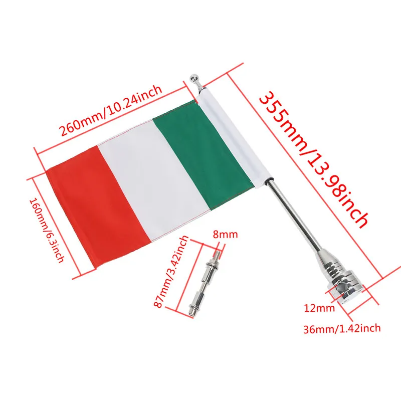 Motorcycle Flag Pole + Italy Flag Banner Aluminum Rear Side Mount Luggage Rack  Decoration 1 (1)