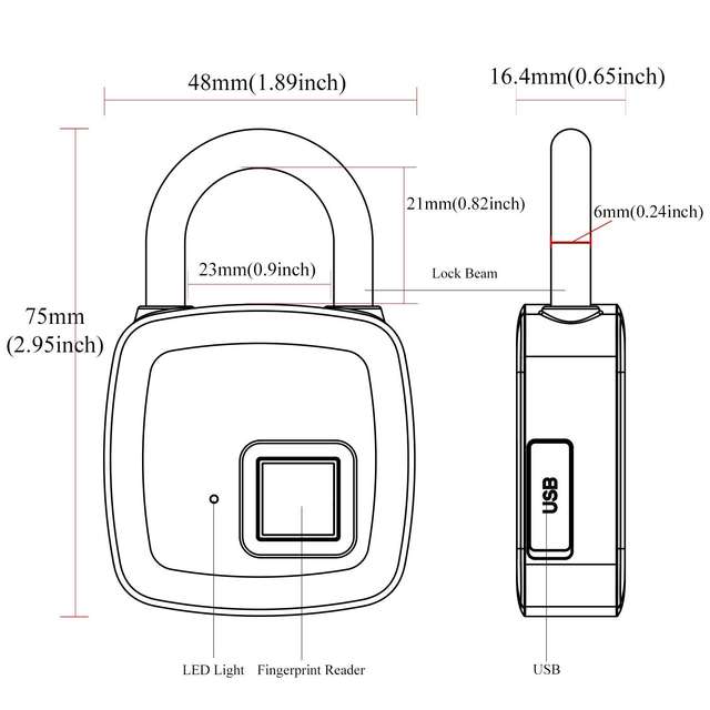 Smart Fingerprint Padlock Biometric USB charge Waterproof Lock with Finger Print Security Touch Keyless Lock Long Standby Time