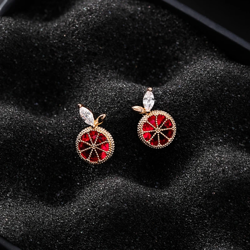 Красные серьги S925 женские ювелирные аксессуары грейпфрут модные с кристаллами