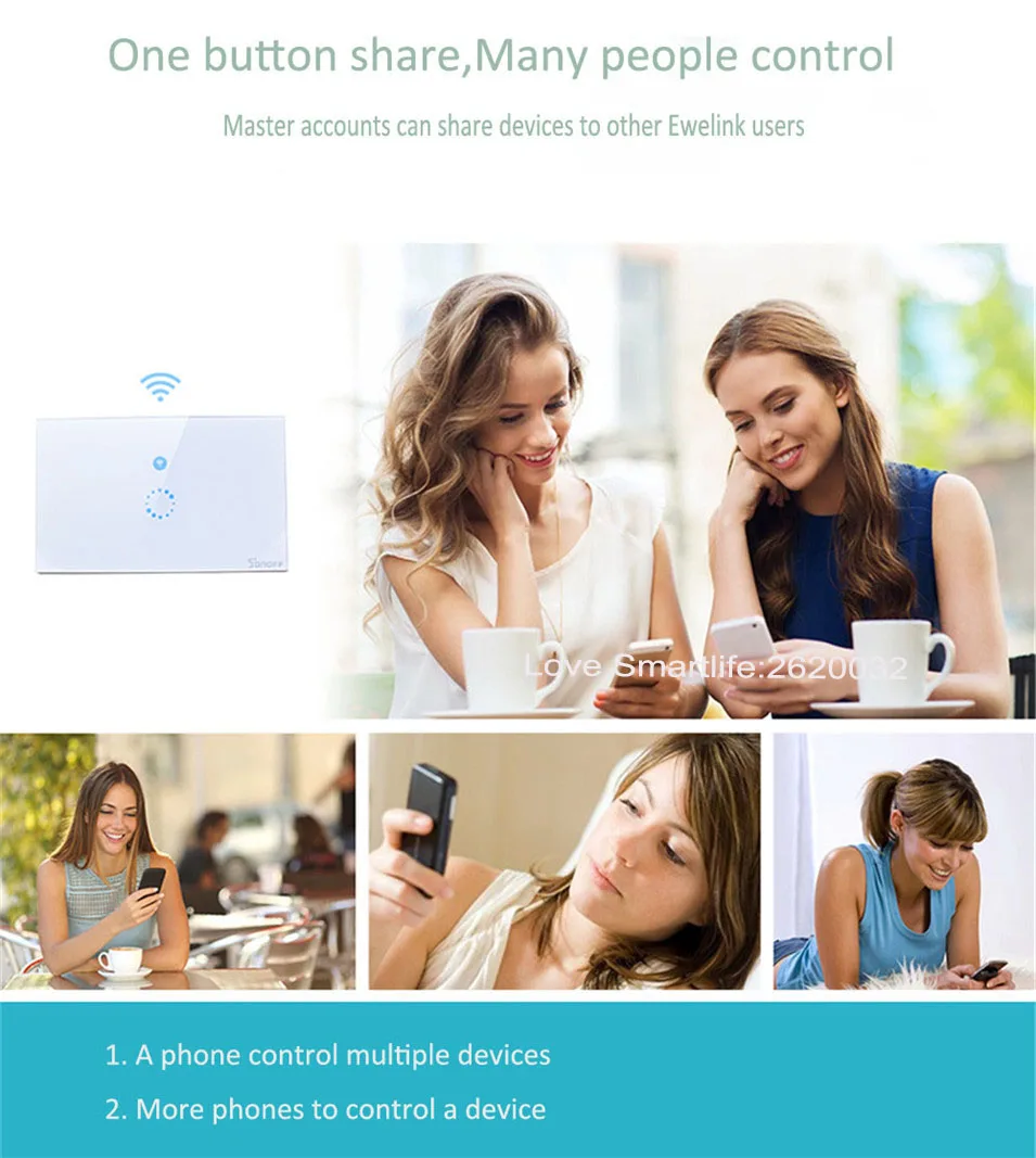 EU US Type Sonoff Wifi Touch Glass Panel Switch Smart Home Remote Control Wifi Switch 1 gang 1 way Home Automation Ewelink APP -6