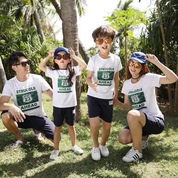 

Summer new parent-child wear T-shirt boys short-sleeved camouflage suit family activities cotton sports suit white compassionate