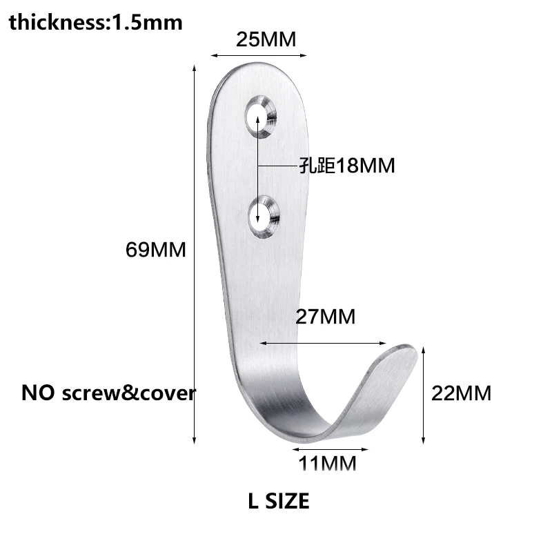 Нержавеющая сталь крючка на стене/Ванная комната задняя дверь пальто/Кухня Ванная комната один пальто сумка один крючок - Цвет: L 1.5mm