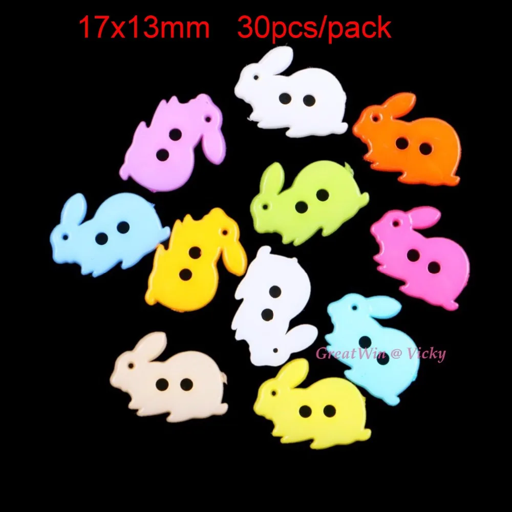 17x13mm 30pcs Sewing On Rabbit Button Colored Animal Buttons 2 Holes