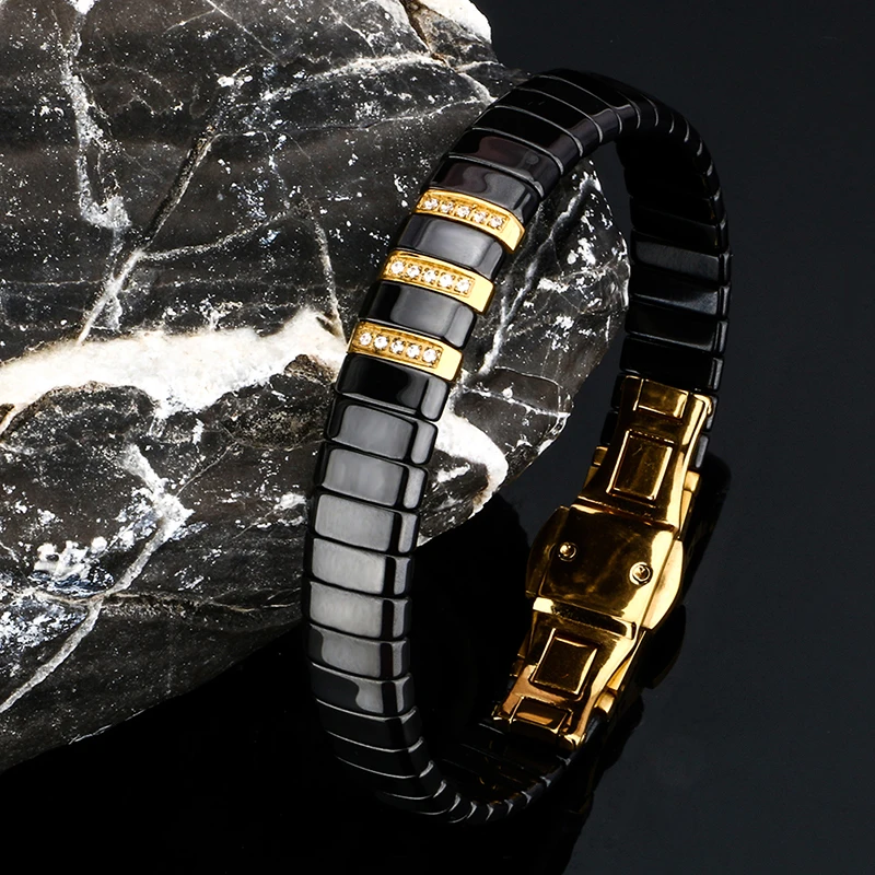 Charm bracelet ceramic stainless steel crystal rhinestone gold