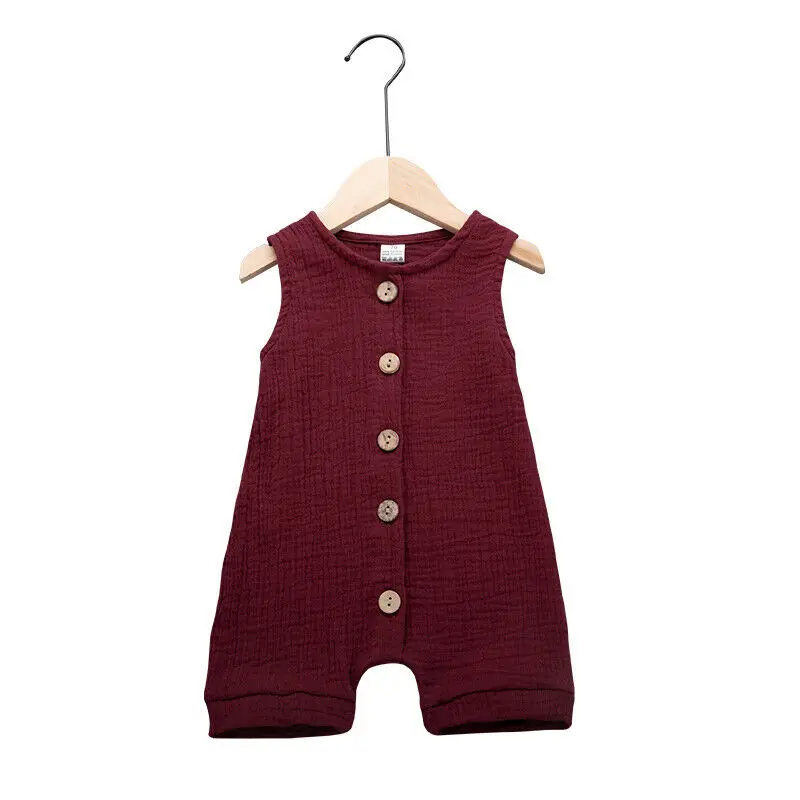 Infant Baby Boys Girls Cotton Linen Romper Buttons Sleeveless Jumpsuit Summer Clothes Outfit