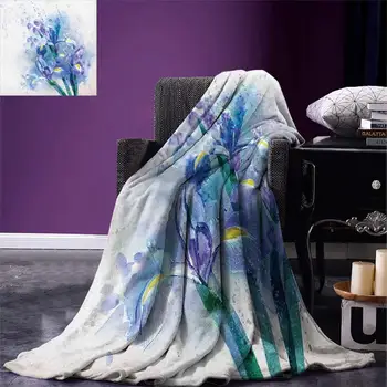 

Watercolor Flower Throw Blanket Floral Background Pretty Irises in Fresh Colors Nature Earth Spirit Warm Microfiber