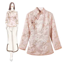 Милая женская жаккардовая хлопковая одежда Tang удобная куртка с воротником «Мандарин» в китайском стиле, приталенное пальто с длинными рукавами