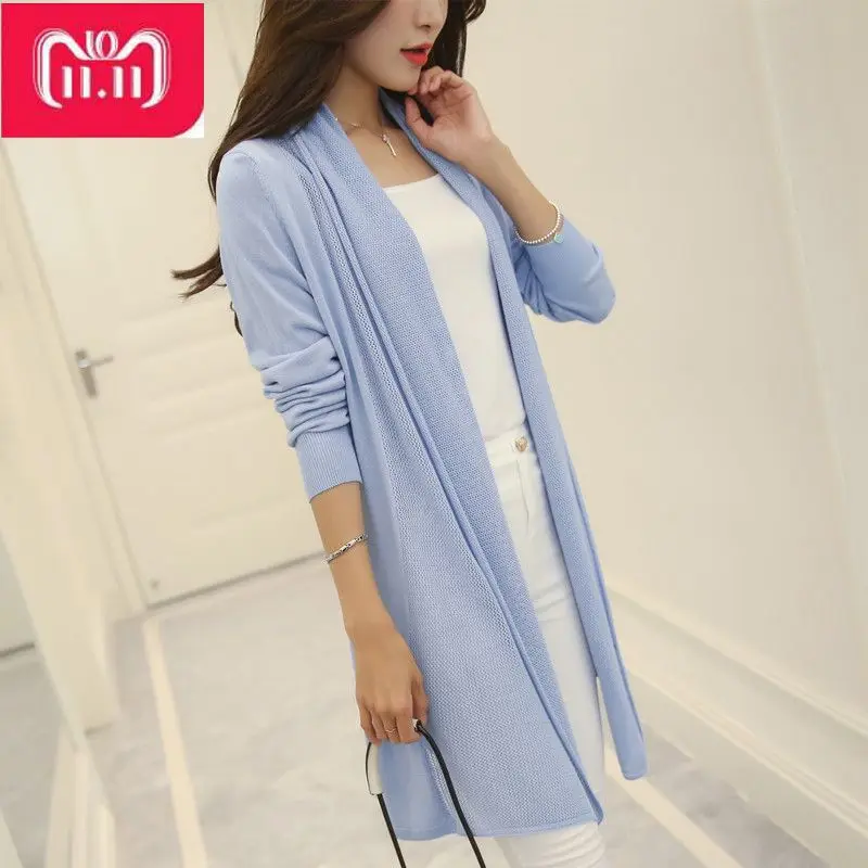 

2019 spring summer air conditioning shirt women's medium-long long-sleeve loose sweater female cardigan thin outerwear OH100