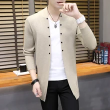 Весна мужской кардиган куртка средней длины корейской версии тела обрезки свитер тонкий куртка вязаный свитер человек
