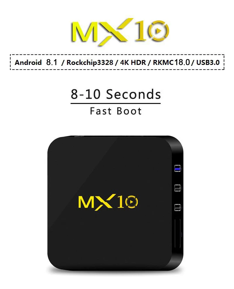 MX10 Android TV BOX Android 8.1 4GB 64GB RK3328 Quad Core 64bit 4K HDR 2.4Ghz WIFI USB 3.0 1080P Smart Tv Media Player 4GB 32GB