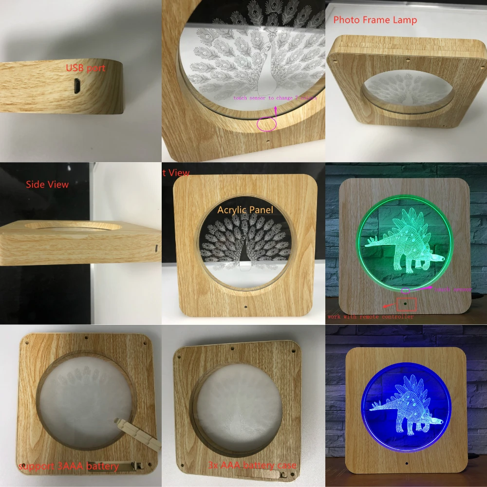 Зубчатый дизайн 3D USB СВЕТОДИОДНАЯ пластиковая лампа ABS Настольная с
