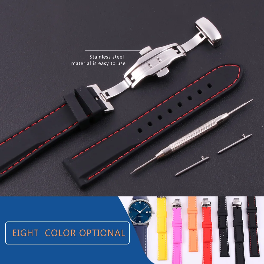 

Silicone Watch Strap Rubber Wrist Watch Bracelet with Stainless Steel Butterfly Buckle Clasp 18mm 20mm 22mm 24mm Watch Strap