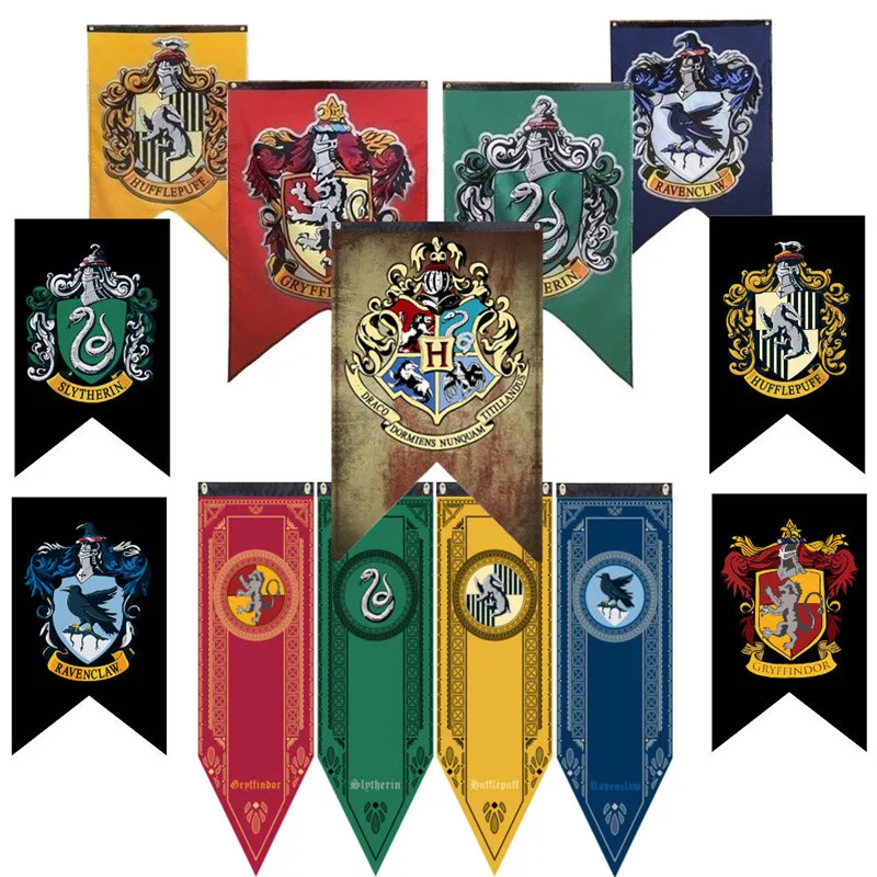 

Harry Pot Gryffindor Flag Banner Flag Slytherin Ravenclaw Hogwarts Wall Hanging Drape College House Home Decor Cosplay Gift