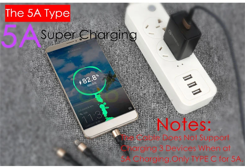 5A USB Cable 3 in 1 Fast Charging Fabric Braide Type C Micro USB Charger Cable Black Gold Wire Cord for Huawei Mate 20 P20 Pro