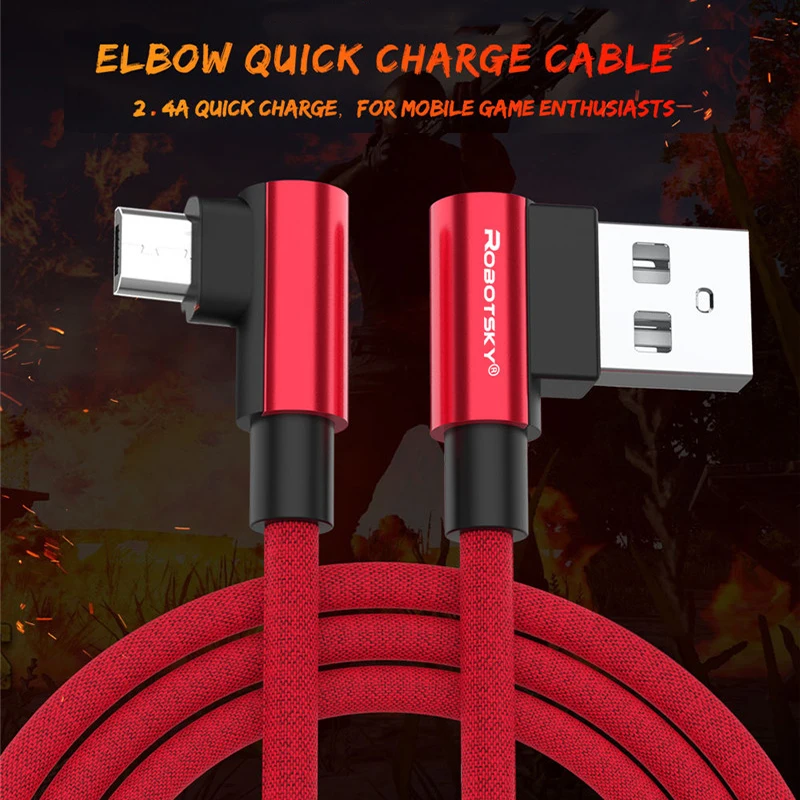 2.4A مايكرو USB 90 درجة سريع شحن كابل النايلون جديلة الهاتف المحمول USB بيانات كابل لسامسونج S6 S7 Xiaomi هواوي LG