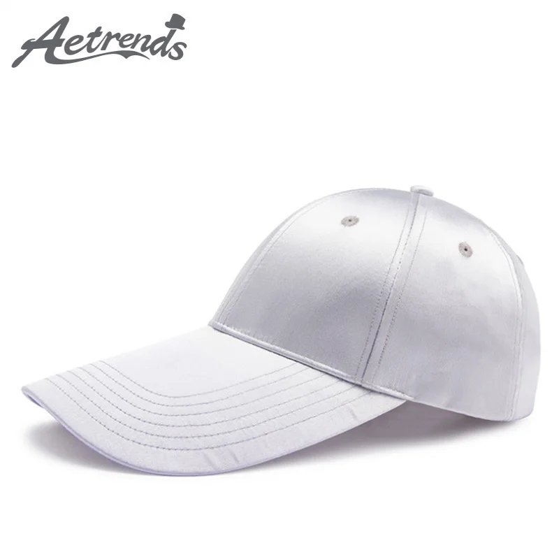 [AETRENDS] Мужские шляпы с длинным козырьком, атласная бейсболка, женская серебряная бейсболка для тенниса, фирменная бейсболка s Z-6583