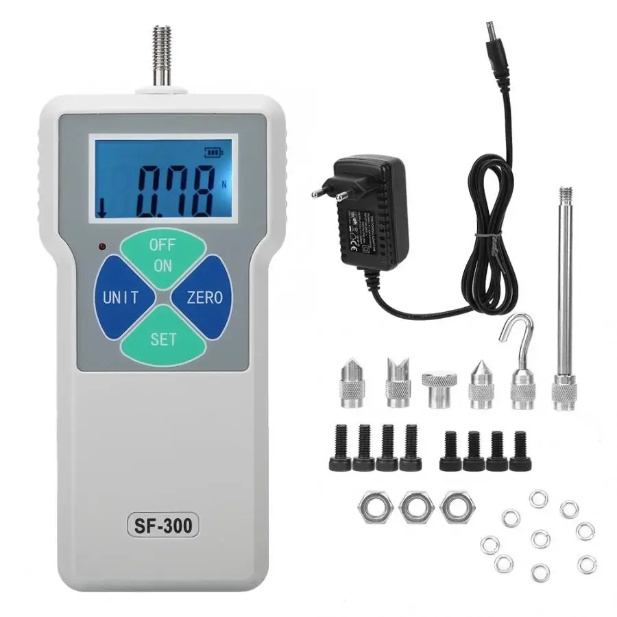 SF-300 Portable Push and Pull Tester Meter Digital Force Gauge 300N 100-240V CN Plug with Battery