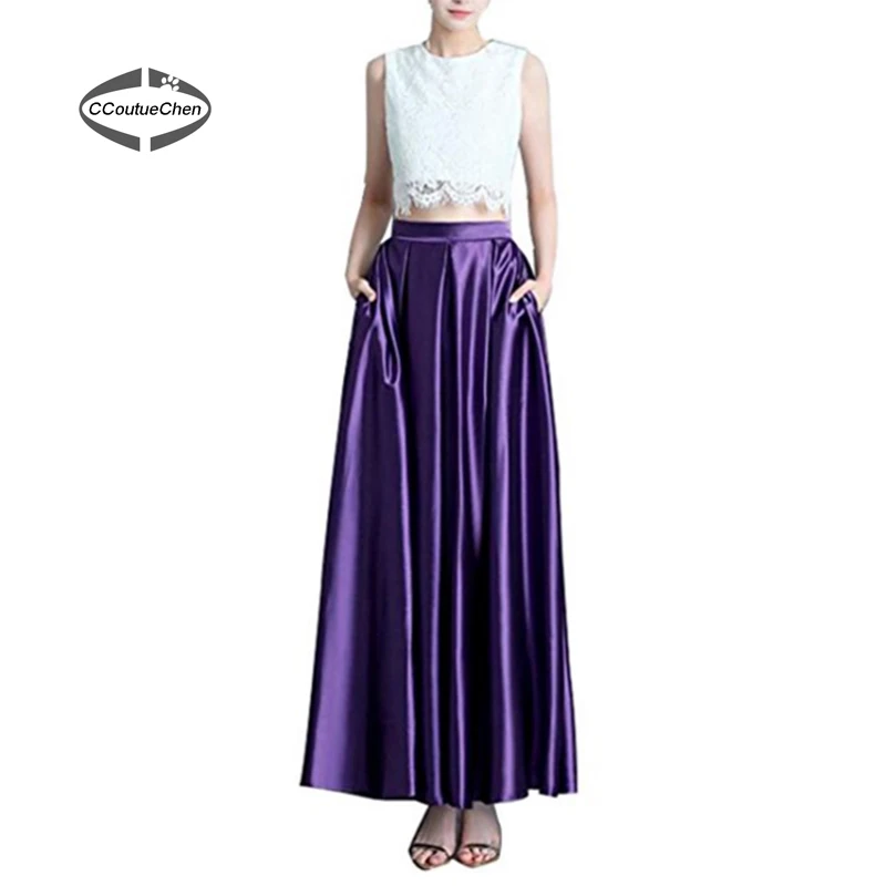 Long Maxi Pleated Skirts Womens Vintage Flare High Waist Skirt Elegant