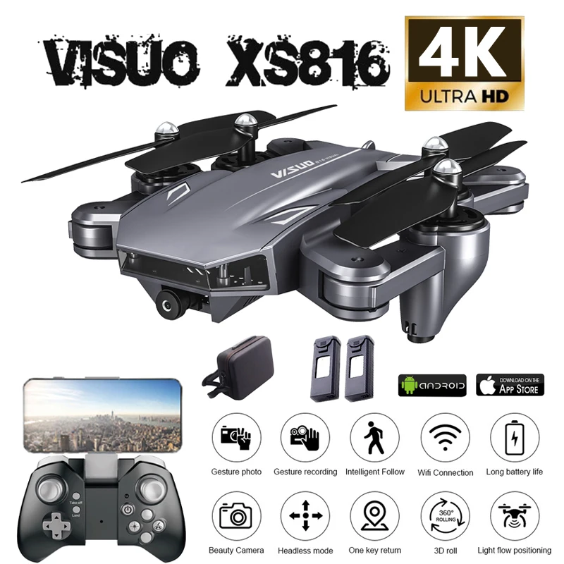 

Visuo XS816 Drone 4K 20 minutes Dual Camera FPV Optical Flow Positioning Foldable Selfie RC Quadcopter With Camera VS XS809HW