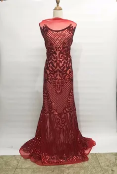 

Noble Women Wedding Red Sequins Lace Fabric 2018 Latest Design Sequined Embroidered Mesh Tulle Guipure Lace Fabrics 5 Yards
