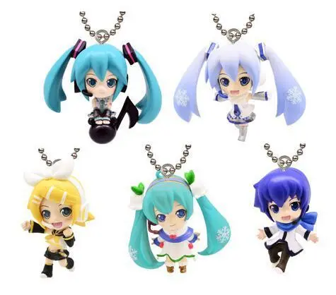 

5pcs/set Vocaloid Hatsune Miku Kagamine Rin Kaito Mini Keychains PVC Action Figures Toys Pendants