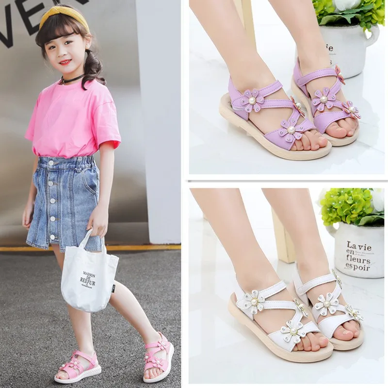 

Childre Flowers shoes 2019 Summer kids Shoes Lovely Non-slip Shoes Fashion Girl Sandals Baby Flat Heels Beach shoes Size 21-37