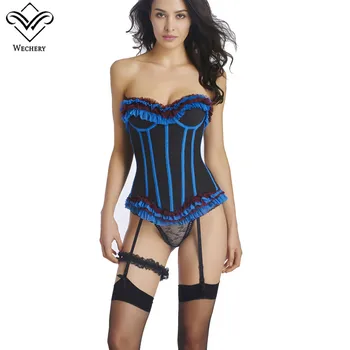 

Wechery Women Sexy Lingerie Corsets Gothic Ribbon Trim Overbust Corcepet Lace up Sexy Bustiers korset Corsage off shoulder Tops