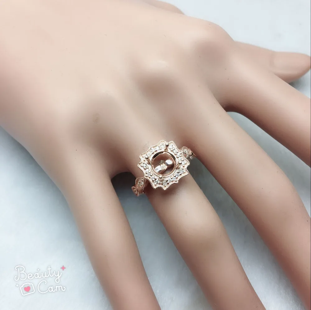 Круглый 7 мм Solid 14 K Rose Gold природных алмазов кольцо Маунт Semi R502