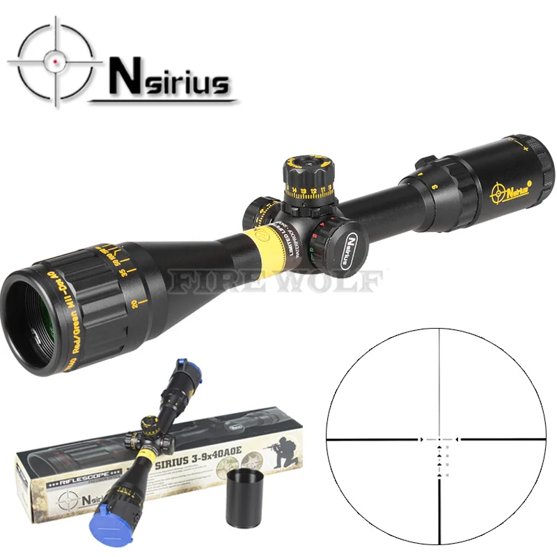 

NSIRIUS Tactical Gold 3-9X40 AO Riflescope Optical Sight Full Size Mil Dot Red Green Llluminate Hunting Rifle Scope