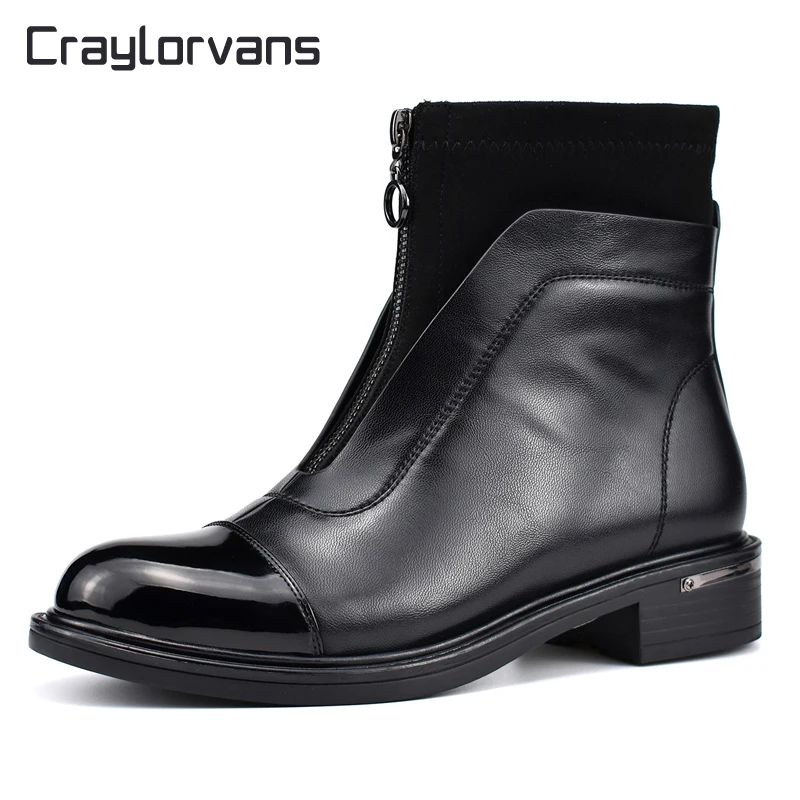 

New Arrive Women Boots Square Heel Winter Boots for Women 2018 Zip Round Toe Ankle Boots Chunky Heel Black Ladies Women Shoes