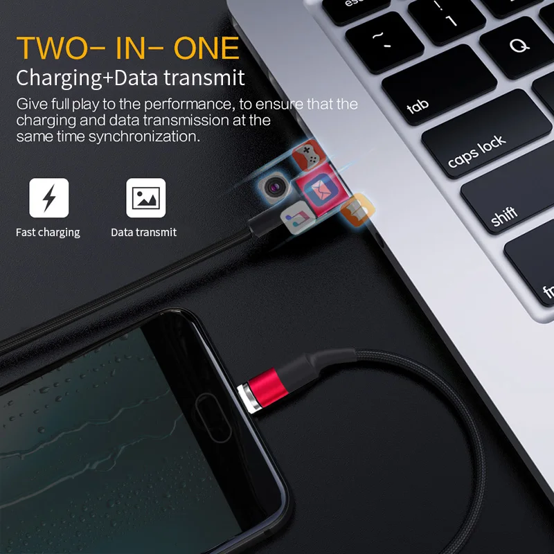 جرس كابل USB مغناطيسي ل فون/المصغّر USB و نوع C 3A سريع شحن شاحن كابل بيانات QC3.0 لهواوي Xiaomi المغناطيس USB C