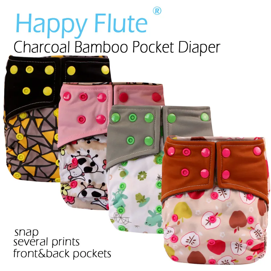 Счастливый Флейта OS уголь бамбуковый карман ткань подгузник, withou два кармана, водонепроницаемый и дышащий для 3-15 кг ребенка