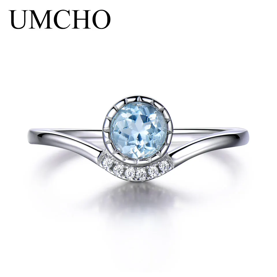 

UMCHO Nano Sky Blue Topaz Solid 925 Sterling Silver Rings Colorful Gemstones Wedding Anniversary Romantic Rings For Women