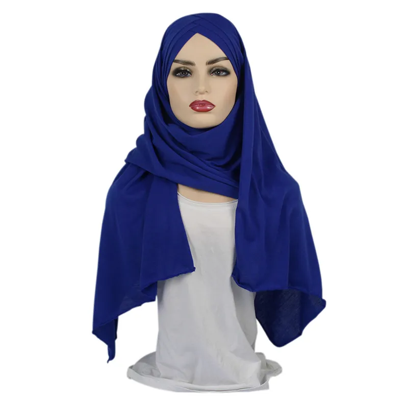 women plain bubble cotton jersey scarf Head hijab wrap solid instant shawls foulard femme muslim hijabs store ready to wear - Цвет: Royal