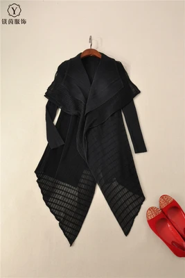 Livraison gris Red Miyake Est rouge Stock Manteau wine Manches Grille Tissu Gratuite Longues Noir Mince Plier Col À Double Spectacle En rTHwSrqX5