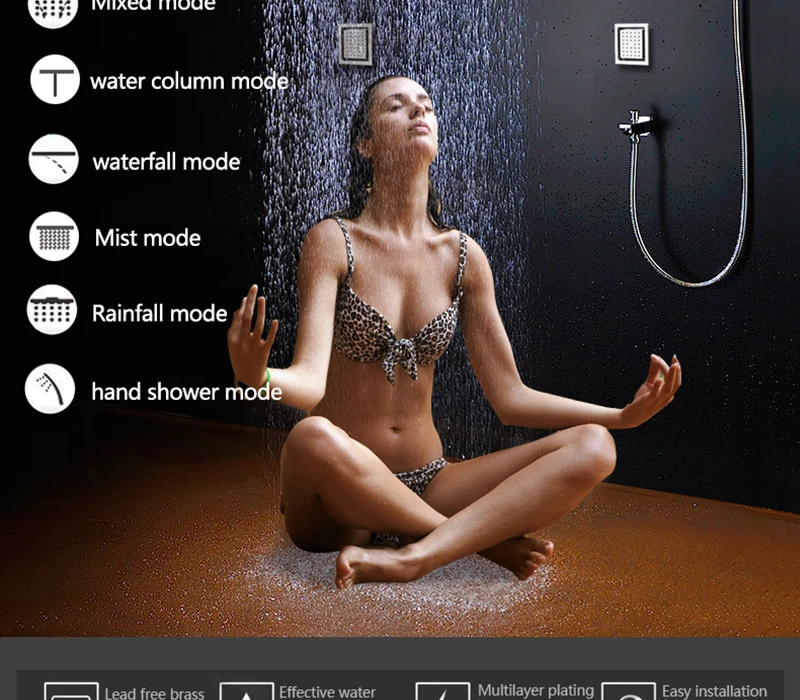 Embed Ceiling Rainfall Showers Set Massage Spray Led Electric Power Bathroom 5 Way Conceal Install Thermostatic Shower Faucets  (2)