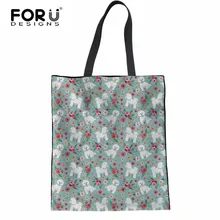 FORUDESIGNS/милый Bichon Frise цветочный принт льняной мешок для покупок Портативный Большой Tote сумки на плечо собака повседневные женские школьные сумки