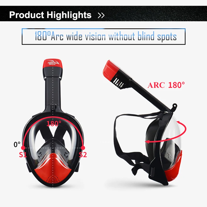 2019 كامل الوجه قناع الغطس السطحي جديد قناع الغطس قناع غوص تحت الماء مكافحة الضباب النساء الرجال الاطفال السباحة غص معدات غطس